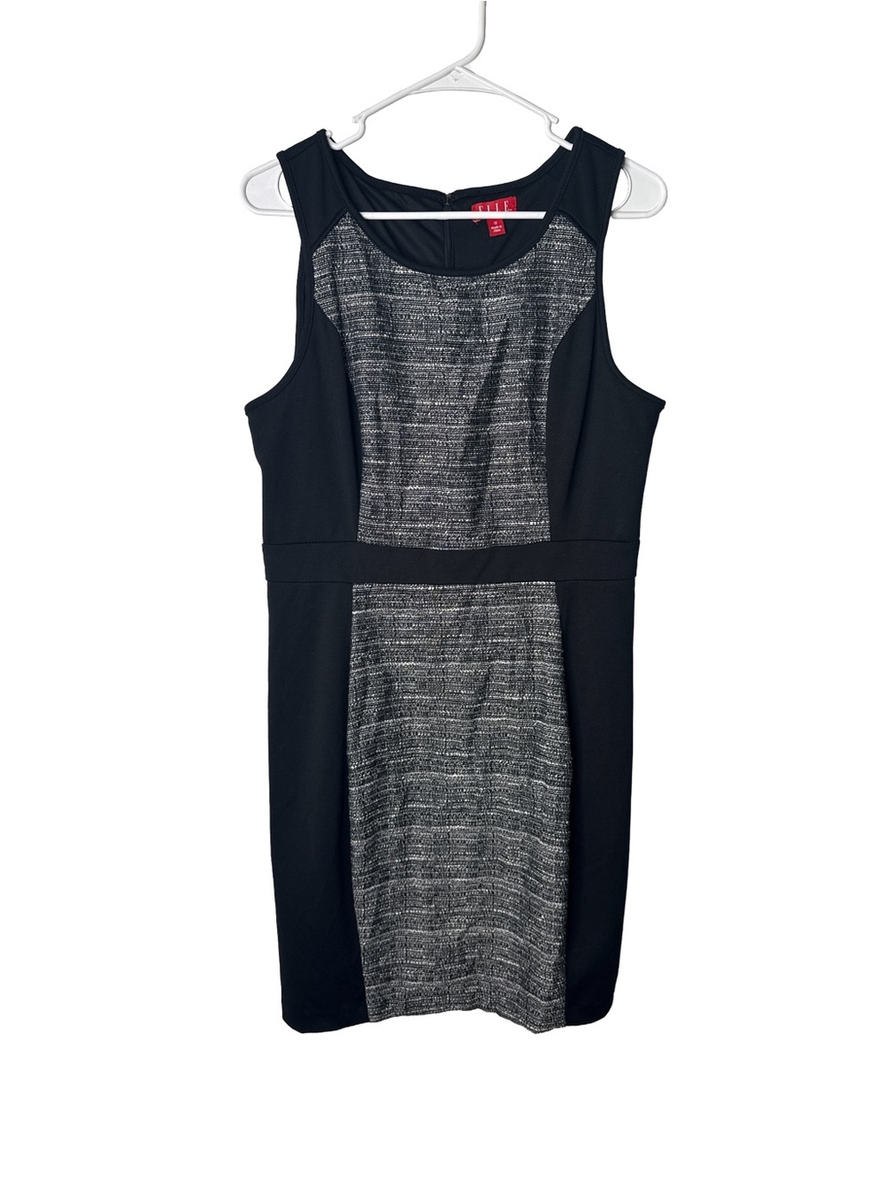 ELLE Women’s Sleeveless Black White Woven Lined Classic Knee Length Dress Sz 12